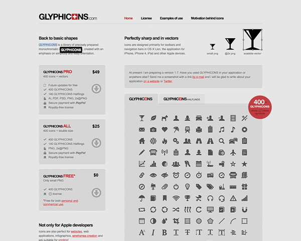 GLYPHICONS web site image