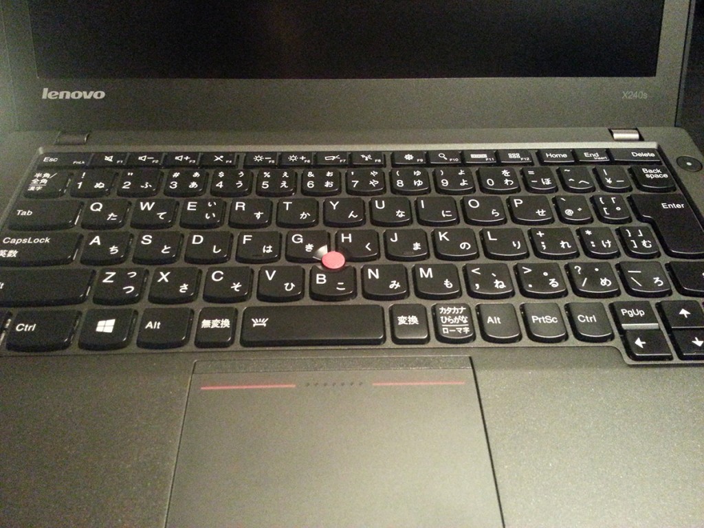 ThinkPad X240s、キーボード部上からの見た目